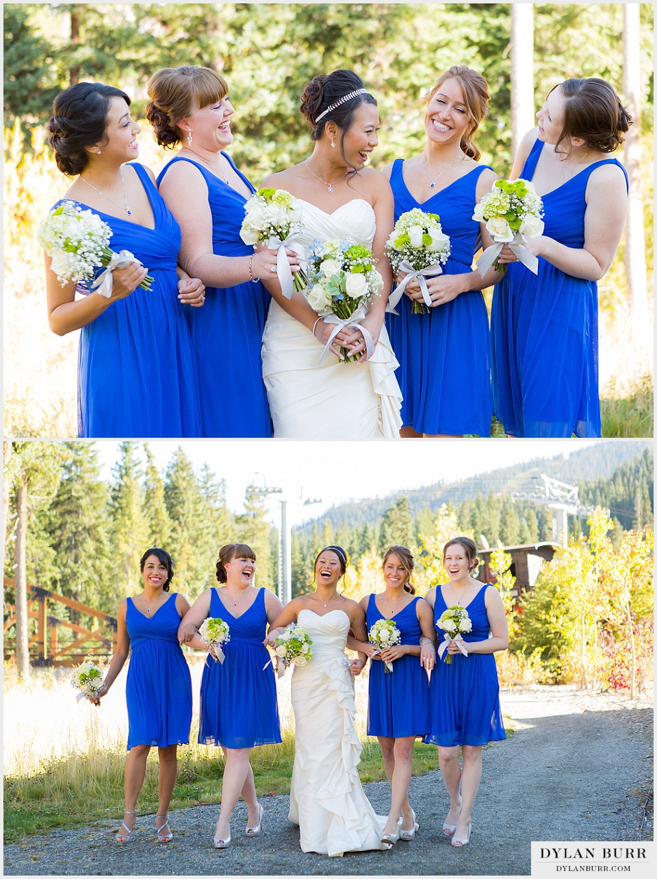 winter park wedding bridemaids blue dresses bride
