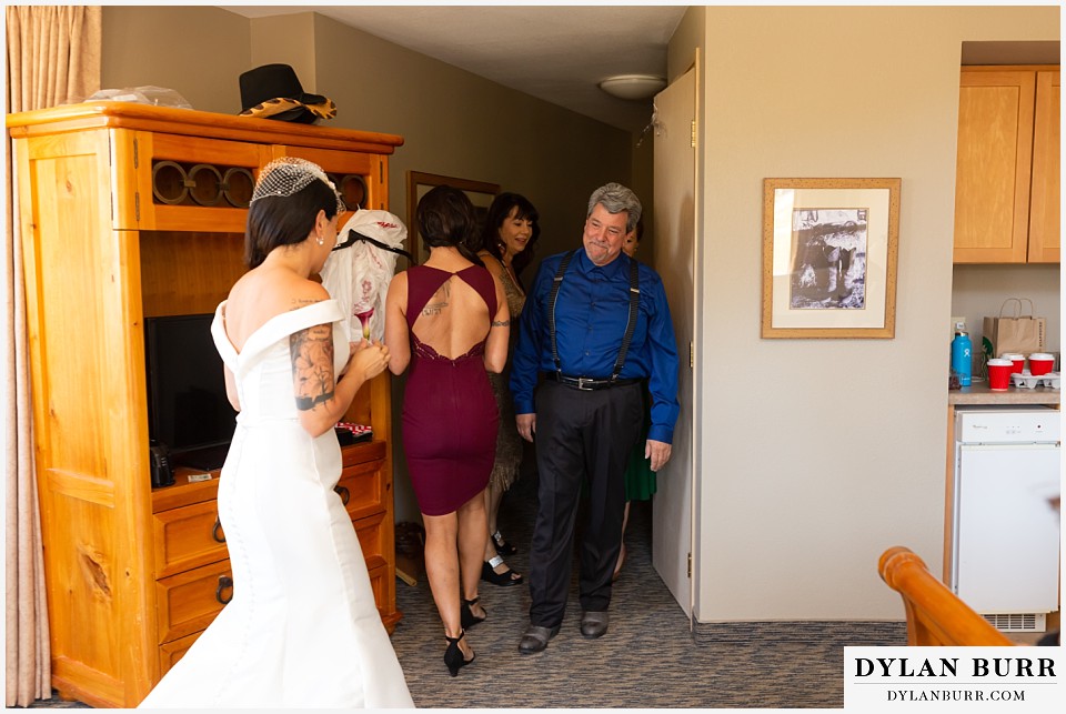 winter park mountain lodge wedding colorado first look with brides father