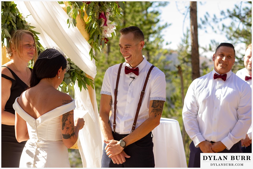 winter park mountain lodge wedding colorado groom smiling