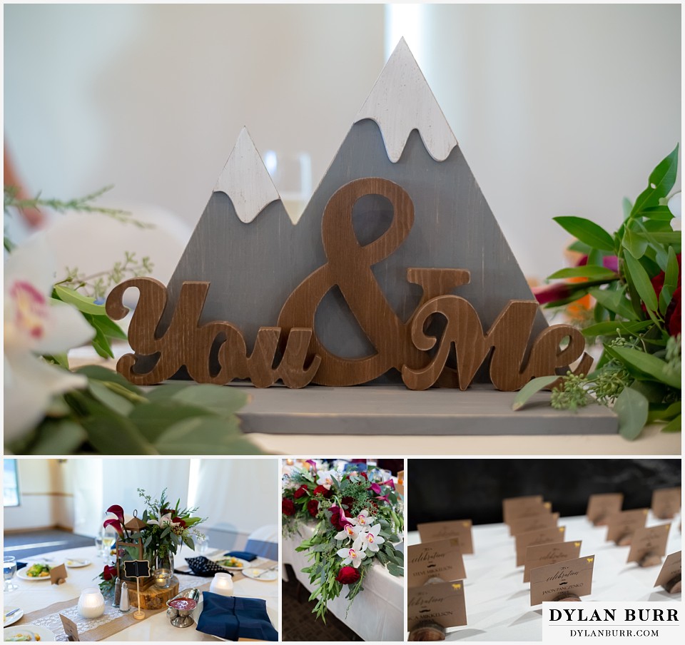 winter park mountain lodge wedding colorado you and me wooden table sign