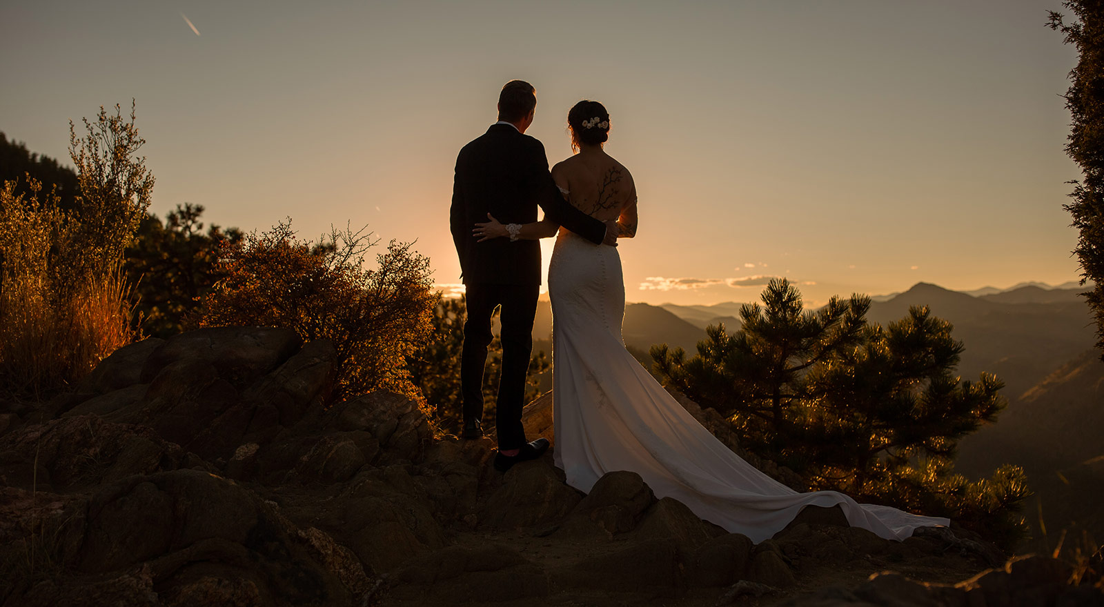 colorado mountain wedding couple watching sunset