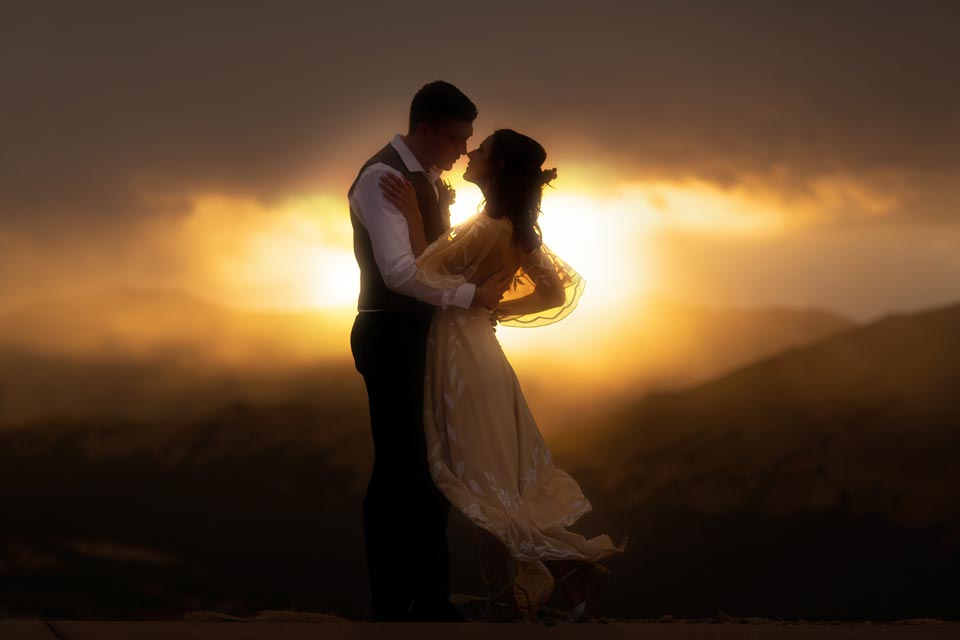 rocky mountain sunset elopement wedding