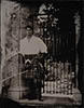 wedding wet plate of scottish groom outside cherokee ranch and castle in sedalia and castle pines